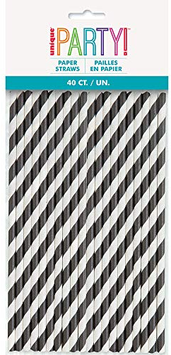 Stylish Black Striped Paper Straws - Perfect for Birthday Parties & Everyday Use - 40ct