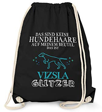 Fashionalarm Turnbeutel - Keine Hundehaare - Vizsla Glitzer | Fun Rucksack Sport-Beutel mit Spruch lustige Geschenk-Idee Hunde-Besitzer, Schwarz One Size