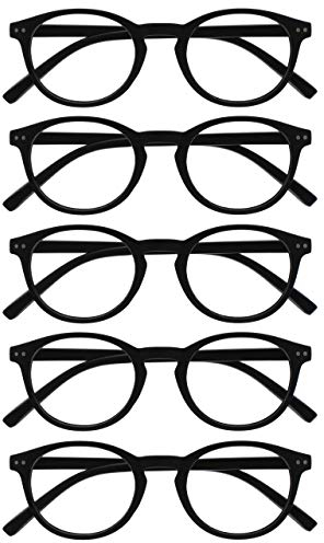 OPULIZE Zen Lesebrille 5er Pack Kleine Runde Rahmen Federscharniere Kratzfest Matt Schwarz Herren Damen RRRRR24-1 +2.00