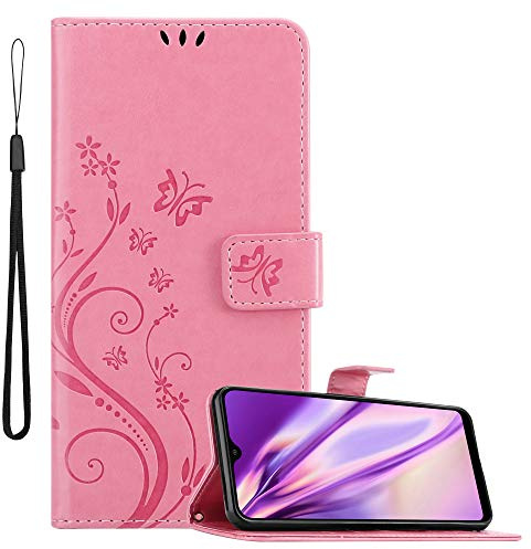 Cadorabo Hülle kompatibel mit Samsung Galaxy A40 Blumen Design aus Premium Kunst Leder Flip Klappbare Stoßfeste Magnetische [Standfunktion] [Kartenfächern] Cover Hülle für Galaxy A40 Tasche in Rosa