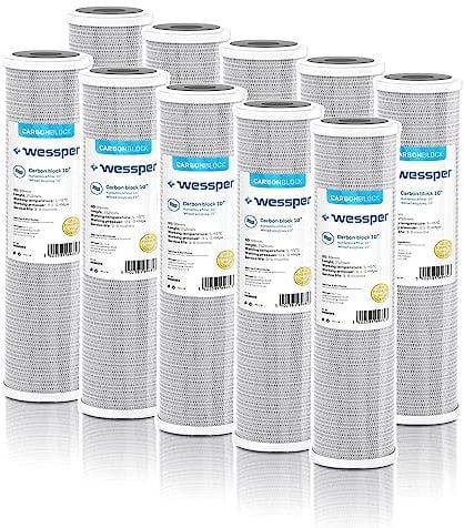 10x Wessper 10 Aktivkohle Filter für Umkehrosmose, Kokos Filterkartusche, Wasserspeiseleitung & Partikelfiltration – 5 Micron
