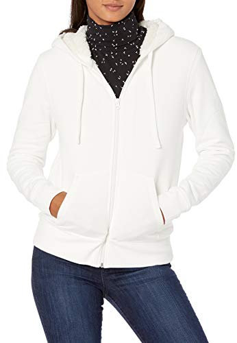 Amazon Essentials Giacca con Cappuccio a Cerniera Intera in Pile Foderata in Sherpa (Taglie Forti Disponibili) Donna, Bianco Sporco, S