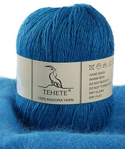 TEHETE 100% Angorawolle Garn zum Stricken, Häkelgarn 38 Farben 325 Merter 50g 2-fädig je Knäuel,weich und leicht,Königsblau,869