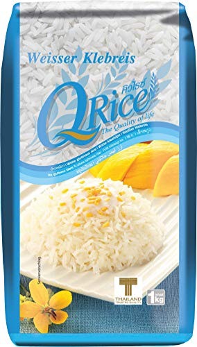 Q RICE Klebreis – Weißer, klebriger Langkornreis – Ideal für die asiatische Küche & für Desserts – 1 x 1 kg