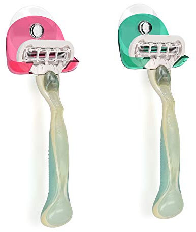 kwmobile 2x Saugnapf Halterung für Rasierer - für Glas und Fliesen - Nassrasierer Saugnapf Halter Set - Wand Haken in Rot Grün Transparent