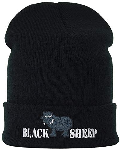 EXPRESS-STICKEREI Lustige Strickmütze - Warme Wintermütze mit Spruch Black Sheep - Heavy Metal Beanie für Damen und Herren - Unisex Wollmütze - Haube mit Spruch