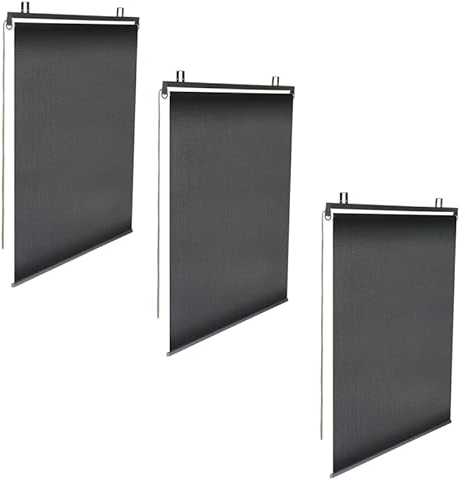 IDMarket - Lote de 3 persianas enrollables tamizantes L.124 x H. 225 CM para pérgola Negro