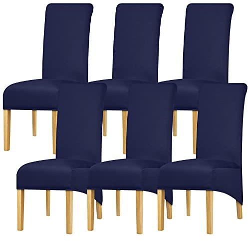Leorate High Back Chair Covers Stretch Spandex Fabric Chair Slipcover Seat Cover for Home Dining Room Kitchen Hotel (Pack of 6, Navy)