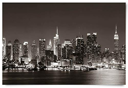 Wandbild Skyline New York Manhatten Night - 90cm x 60cm Poster matt