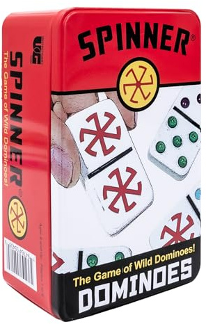 Front Porch Classics, Spinner Colored Dot Dominoes Set, On-The-Go Travel Storage Tin 2 to 8 Players Ages 8 to 99