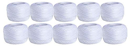 10 Stück Häkelgarn aus Baumwolle mit Perlenfäden, Häkelgarn in verschiedenen Farben für Projekte, Decken, Handschuhe und Applikationen (je 10 Gramm/85 Meter) (weiß)