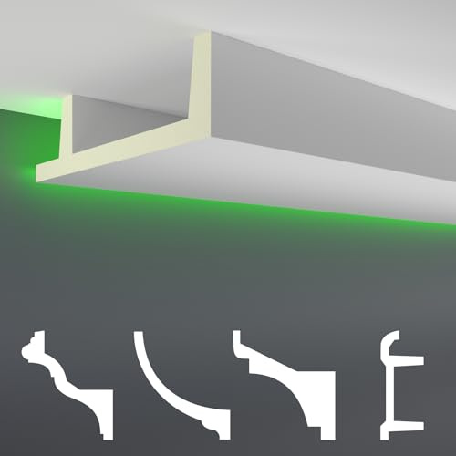 HEXIM LED Stuckleisten Muster - Indirekte Beleuchtung mit Deckenleisten aus PU, leicht & lichtundurchlässig- (20cm LED-12) Dekoration Ecke Spot Innen