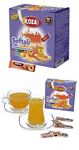 KOZA Peach Instant Getränkepulver Stick einzeln Verpackt 50er Pack | Pulver für Heiß oder Kalt Getränk | Türkischer Tee | Ice Tea Pulver | Eistee Pfirsich | Früchtetee | Cay | Teepulver |