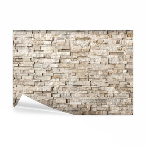 decomonkey Fototapete Steinwand 350x256 cm Tapete Fototapeten Vlies Tapeten Vliestapete Wandtapete moderne Wand Wandbild Schlafzimmer Wohnzimmer Deko Stein Mauer Ziegel Steinoptik beige braun