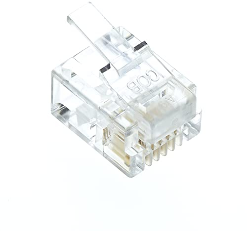 Keple Conector, 6P4C, RJ11, Enchufe Modular Telefónico - Conector Para Cable De Línea Telefónica, Compatible Con Alambre Sólido Y Trenzado, Adaptador De Enchufe De Cable Plano - Paquete De 10