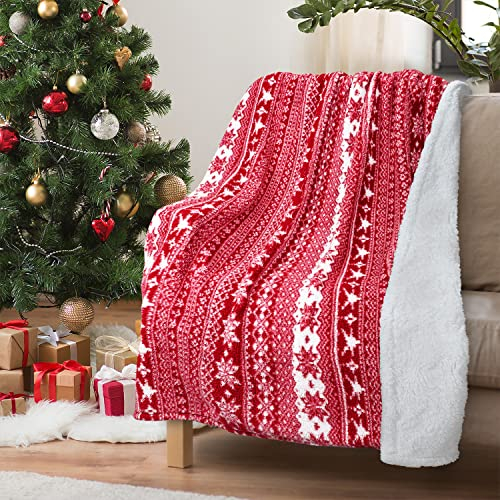 Catalonia Classy Sofadecke mit doppeltem Mikroplüsch-Sherpa-Fleece, superweich, geeignet für alle Jahreszeiten, Flauschiger Plüsch, kuschelige, Dicke Couchüberwürfe,Blumenmuster/Rot,150 x 130 cm