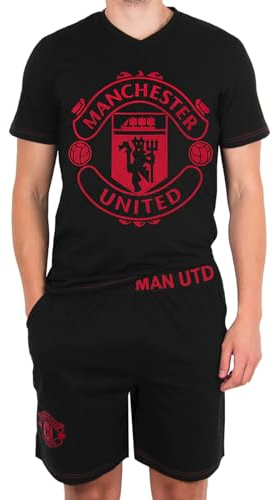 Manchester United FC - Herren Schlafanzug-Shorty - Offizielles Merchandise - Schwarz mit Wappen - XXL