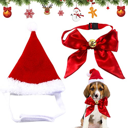 Weihnachtsmütze für Hund, Weihnachtsmützen für Katzen, Hund Weihnachtsmütze, Haustier Stirnband, Hunde Katzen Kostüm Zubehör Einstellbare Größe mit Krawatten und Glocken für Hunde Katzen Haustier