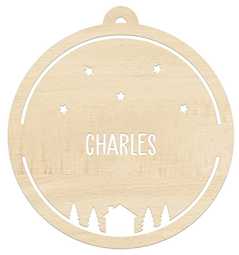 LAUBLUST Weihnachtsbaumschmuck aus Holz - Haus mit Weihnachtsbäumen-Motiv - Natur - Personalisiert - Holzanhänger Weihnachten Wichteln - Weihnachtsdeko Holz