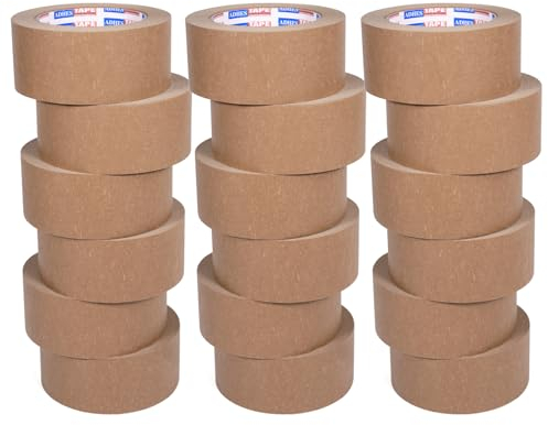 ADHES Heavy Duty Kraft Paper Tape Eco Friendly Packing Tape Writable Non-Coated Surface for Masking, Sealing, and Packaging Use,2” x 43 Yards,18Rolls