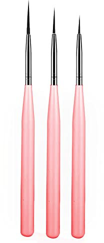 luoshaPUCY 3Pcs Nail Art Liner Brushes, Nail Liner Striping Brush Nail Brushes for Nail Art Fine Designs UV Gel Polish Painting Striper Brushes, Pink
