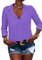 Zitiki Chemisier pour Femme - Col en V - Chemise boutonnée - Manches Longues - Mousseline de Soie - Bureau - Décontracté -, Lilas, L