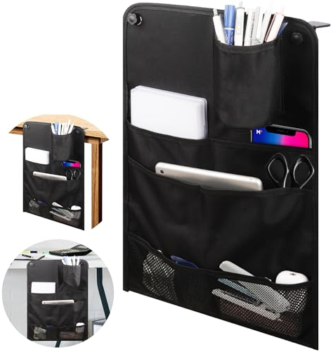 Cyiecw Schreibtisch Organizer,Vielseitige Tischseitiger Hängende Aufbewahrungstasche mit Getränkehalter Becherhalter Tisch,Desk Büro Ordner Organizer,Stiftehalter Aktenablage Briefablage Schwarz