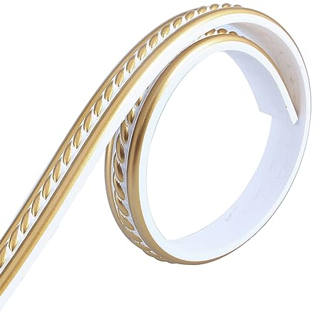 Moulures décoratives flexibles autocollantes - 5 m - Plinthes murales décoratives autocollantes - Plinthe souple - Design autocollant - Pour armoire (5 m x 2 cm, blanc + doré)