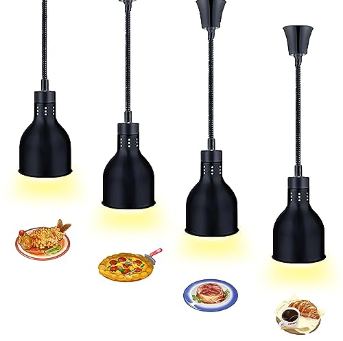 Wärmelampe Küche, Schwarz Speisenwärmer Lampe, Hängende Wärmelampe Buffet Einziehbares, Lebensmittel Wärmelampe für Küche mit 250W Infrarotlampe(4 Stück)