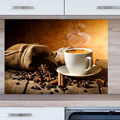 INDIGOS UG Küchenrückwand - Kaffee - 100x50 cm ESG Echtglas Bedruckt - mit Bild - Motiv - Küche - Rückwand - Glasplatte - Spritzschutz - Herd - Ofen