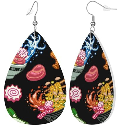 Leder Modische Wassertropfen Ohrringe Japanische Ramen Nudel Frauen Anhänger Ohrringe Mädchen Teardrop Ohrringe Schmuck Geschenke Für Geburtstage Hochzeit Party, Einheitsgröße, Leder