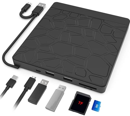 Lecteur CD DVD Externe pour Ordinateur Portable et Bureau - Graveur USB 3.0 Type-C avec Lecteur de Carte SD/TF et Ports USB - Compatible MacBook