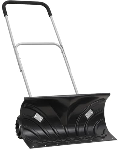 Tidyard Schneeschieber mit Verlängerbarem Griff Rädern Schneeschild Schneeschaufel Schneeräumer Schwarz 66 cm Stah