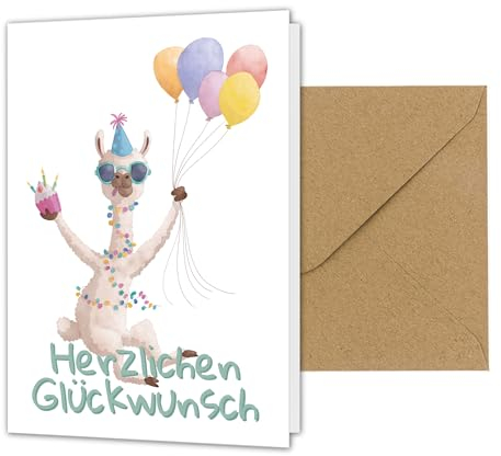 PICTALOO Glückwunschkarte Lama Alpaka - Herzlichen Glückwunsch – Geburtstagskarte Happy Birthday, Grußkarte Geburtstag Jahrestag Geburtstagsgeschenk, Karte Gratulation (Klappkarte + Kuvert)