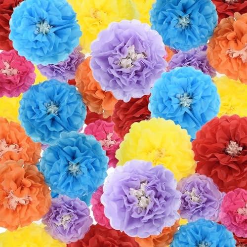 PATIKIL 36 Stück große bunte Papierblumen, handgefertigte Pompons aus Papier für mexikanische Partys, Hochzeiten, Geburtstage, Hintergrunddekorationen und Bastelarbeiten