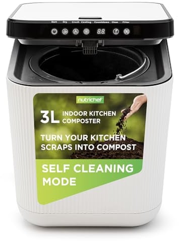 NutriChef compostador electrico, 3 litros, Ideal para cocinas, Cubo Basura organica y deschos de Comida, Automatico, Funciones de Secado, Trituracion y Enfriamiento