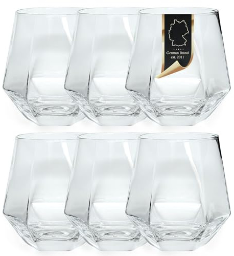 INTIRILIFE 6x Trinkglas im Hexagon Design Durchsichtig - 240 ml Füllmenge - Wasser Saft Glas Spülmaschinenfest Kristallglas stoßfest