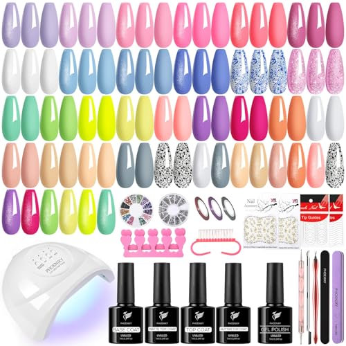 Gel Nail Polish Set, Phoenixy 26 Colours Nail Polish with 48W Lamp Starter Kit, Gel Nail Kit with Glossy Matte Glitter Top Coat Manicure Gift for Women