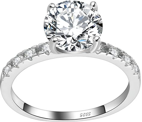Ginger Lyne Verlobungsringe für Damen, runder Zirkonia, 2 Karat Kunstdiamantring, 925er Sterlingsilber beschichtet mit 14 Karat Weißgold, Eheringe für Damen, Reiseversprechen Ringe für Sie, 7, Metall