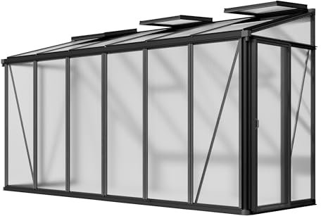 GFP Gewächshaus Anlehngewächshaus Flora 26 - Aluminium - 388x142 cm - 16 mm Polycarbonat-Platten