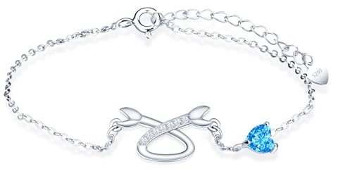 MicLee Damen Mädchen Silber Krebs Zirkon Armband Fashion 925 Sterling Silber Sternzeichen Armbänder mit Blaues Herz Zirkon Kreative Sternbild Schmuck Mode Verstellbare Kette Armband