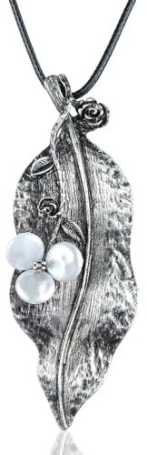 Halskette Ketten Schmuck Herren Frauen Anhänger Necklace Antike Lange Ketten Halskette Pflanze Kostüm Schmuck Für Frauen Vintage Grau Blatt Anhänger Suspension Hals Colliers Zubehör