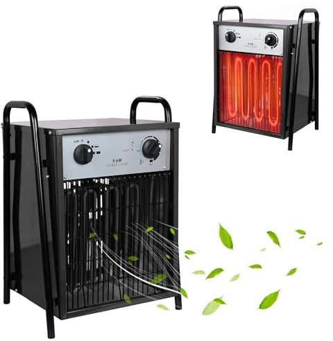 PEILU 9 kW Elektrische Heizgeräte Heizlüfter mit 4 Einstellbarer Heizstufen Überlastschutz Garten Elektroheizkörper Tragbare Elektroheizung Ventilatoren Elektroheizer mit Handgriff (Schwarz)