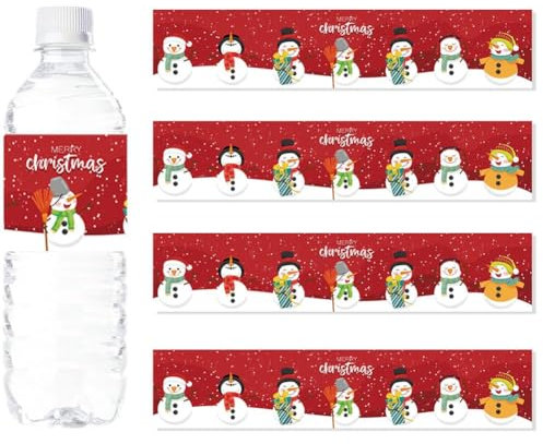 Wudaizhi 24 Uds. Etiquetas Navideñas para Botellas De Agua, Etiquetas Adhesivas para Botellas De Muñeco De Nieve, Cubiertas Adhesivas para Botellas De Vino, Suministros para Fiesta De Navidad