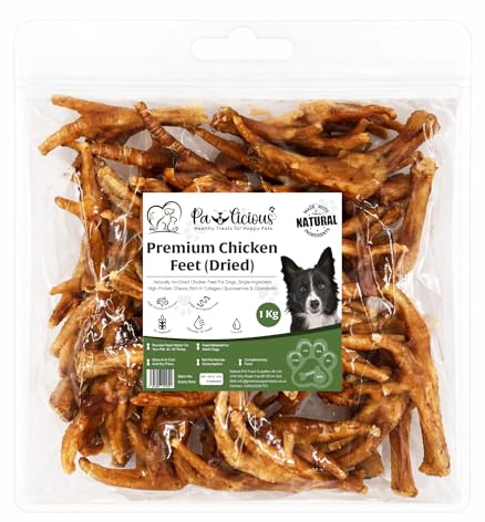 PAWLICIOUS 1Kg 100% Natural Dried Chicken Feet for Dog, Puppies & Cat, High Protein Crunchy Dog Treat Hypoallergenic Pet Food Delicious Tasty Healthy Snacks Sticks