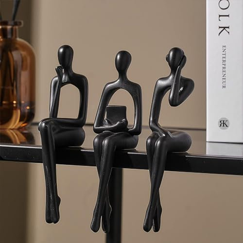 LNXMES Schwarze Denker Skulpturen Deko für Wohnzimmer, 3Pcs Regal Dekor Ästhetisch, Moderne Abstrakte Kunst Figuren für Wohnkultur, Schwarze Skulptur für Bücherregal Couchtisch Dekoration