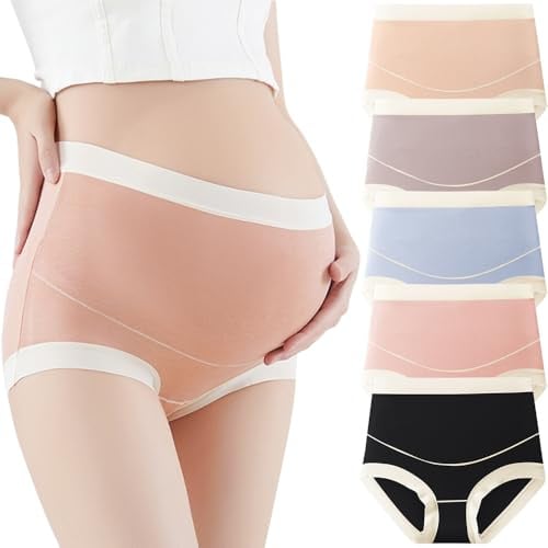 Hornice Lot de 5 Culotte de Maternité Taille Haute Slip sans Coutures Extensible et Confortable en Modal Culottes de Soutien du Ventre pour Les Femmes Enceintes,M-5XL