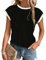 Flikity Womens Tops Casual Cap Short Sleeve Crewneck Knit T Shirts Spring Trendy Ribbed Basic Tee Blouses with Pockets Ladies Going Out Tops Summer Clothes Black Medium