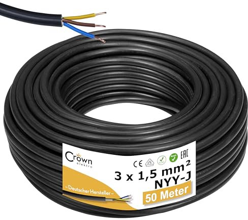NYY-J 3x1,5mm² 50m Erdkabel Länge am Stück | Elektrokabel Ring für Verlegung im Erdreich & Außenbereich | Kupfer Eindrähtig DIN VDE 0276 Teil 603/627 | Deutsche Markenhersteller