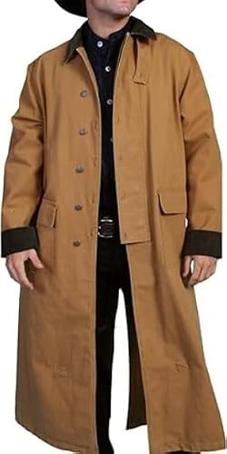 TRENDS GENESIS Men's Old Cowboy Long Duster Coat Western Full Length Canvas Jackets